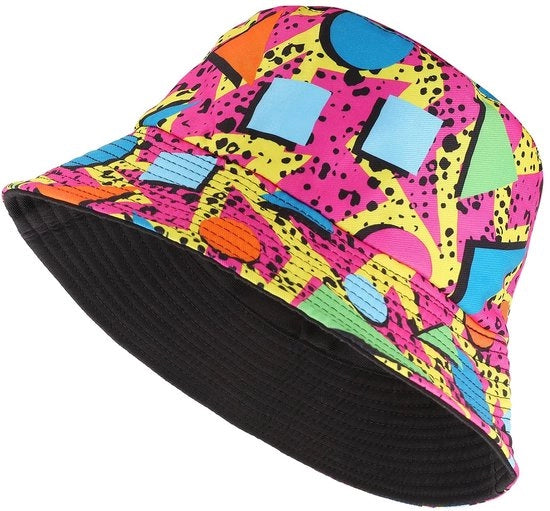 Cappello a Sacchetto Retro 80s - Omkeerbaar - Portatile - Multicolore - Poliestere - Altezza della Cintura 58 cm - Cappello a Sacchetto