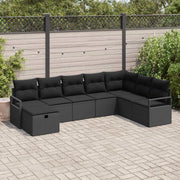 Set di divani con cuscino 8 pcs Nero polyrattan