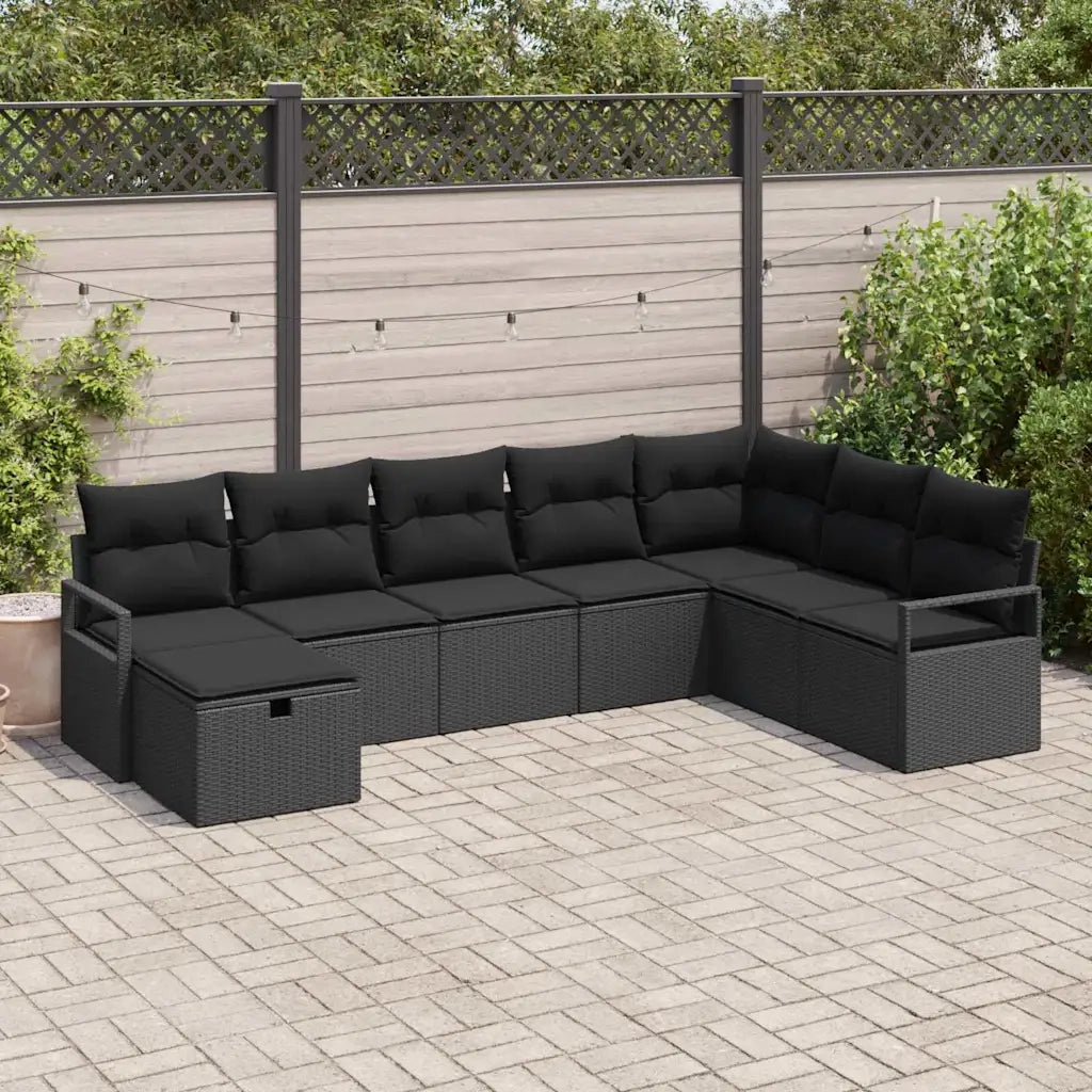 Set di divani con cuscino 8 pcs Nero polyrattan