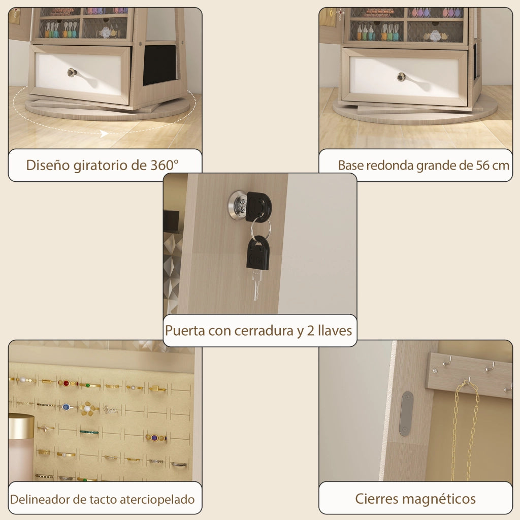 Armadio Gioielli con Specchio LED e Ante Scorrevoli ¨C Zephmum ¨C 80x40x180cm