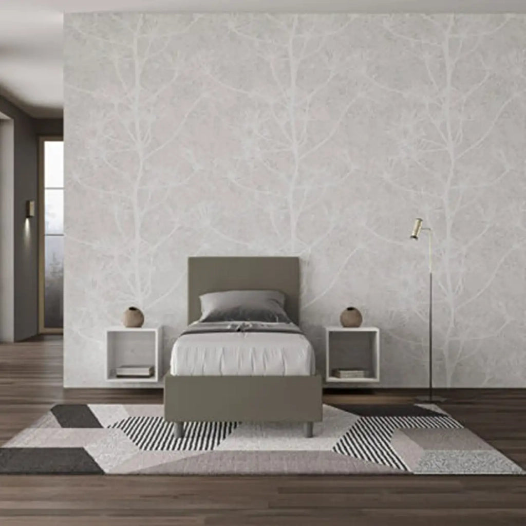 Letto singolo con rete imbottito 80x210 similpelle cappuccino Adele