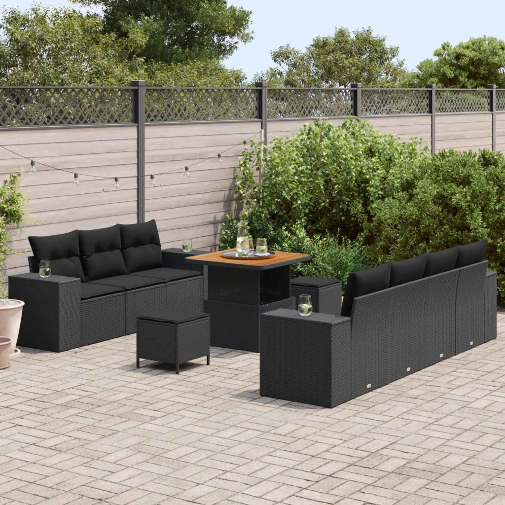 Set Divano da Giardino 10 pcs Nero Rattan in Polipropilene