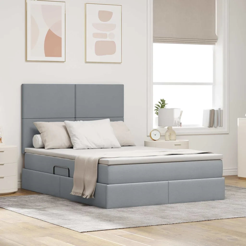 Letto con contenitore e materasso Grigio chiaro 140 x 190 cm