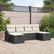 Set Divano da Giardino con cuscino 6 pcs Nero Poly Rattan 3360448