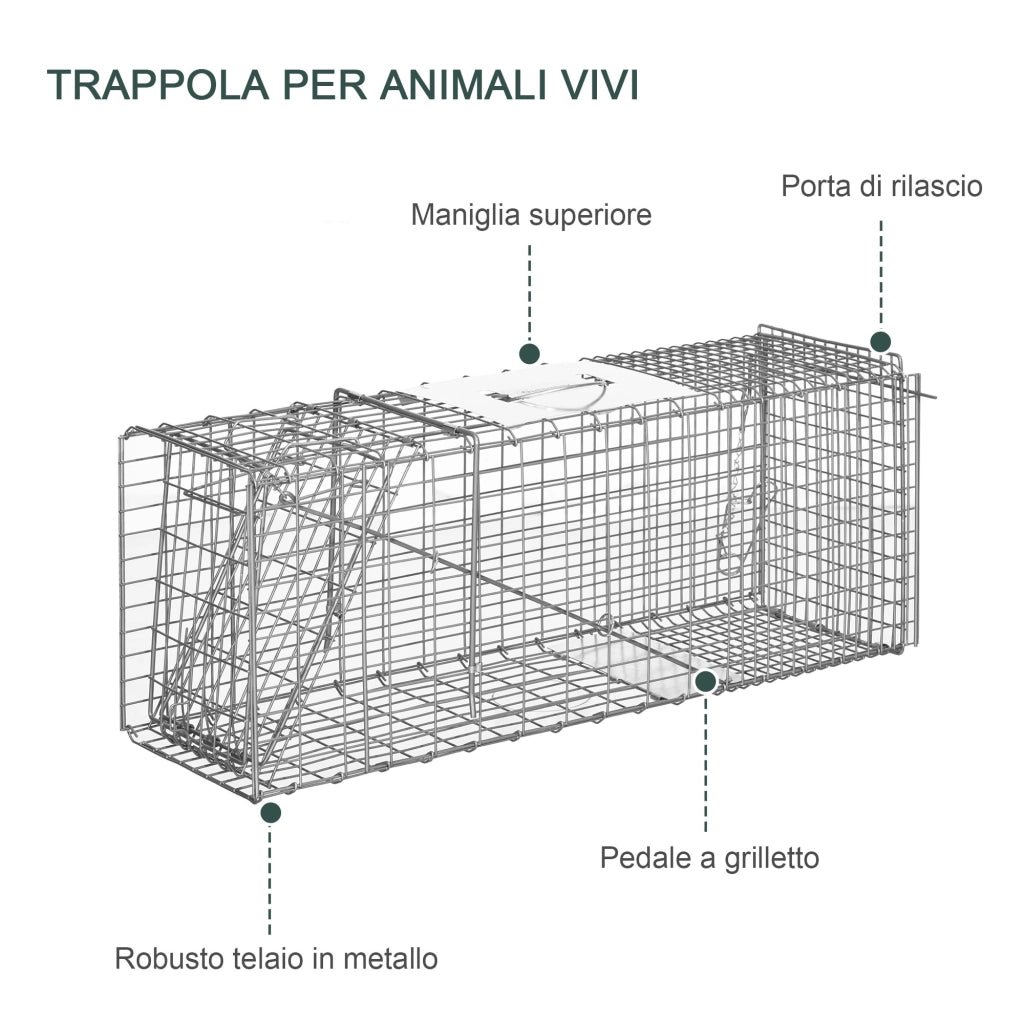 EasyComfort Gabbia Trappola per Animali Vivi Pieghevole in Acciaio, 81x26x34.5cm, Argento