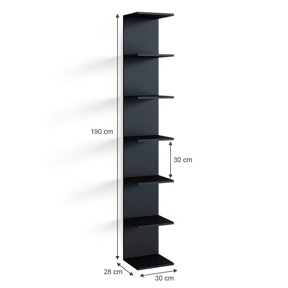 Vicco Libreria da parete Nero 30 x 190 cm aperto