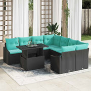 Set Divano da Giardino con cuscino 9 pcs Nero e blu polyrattan 3348982
