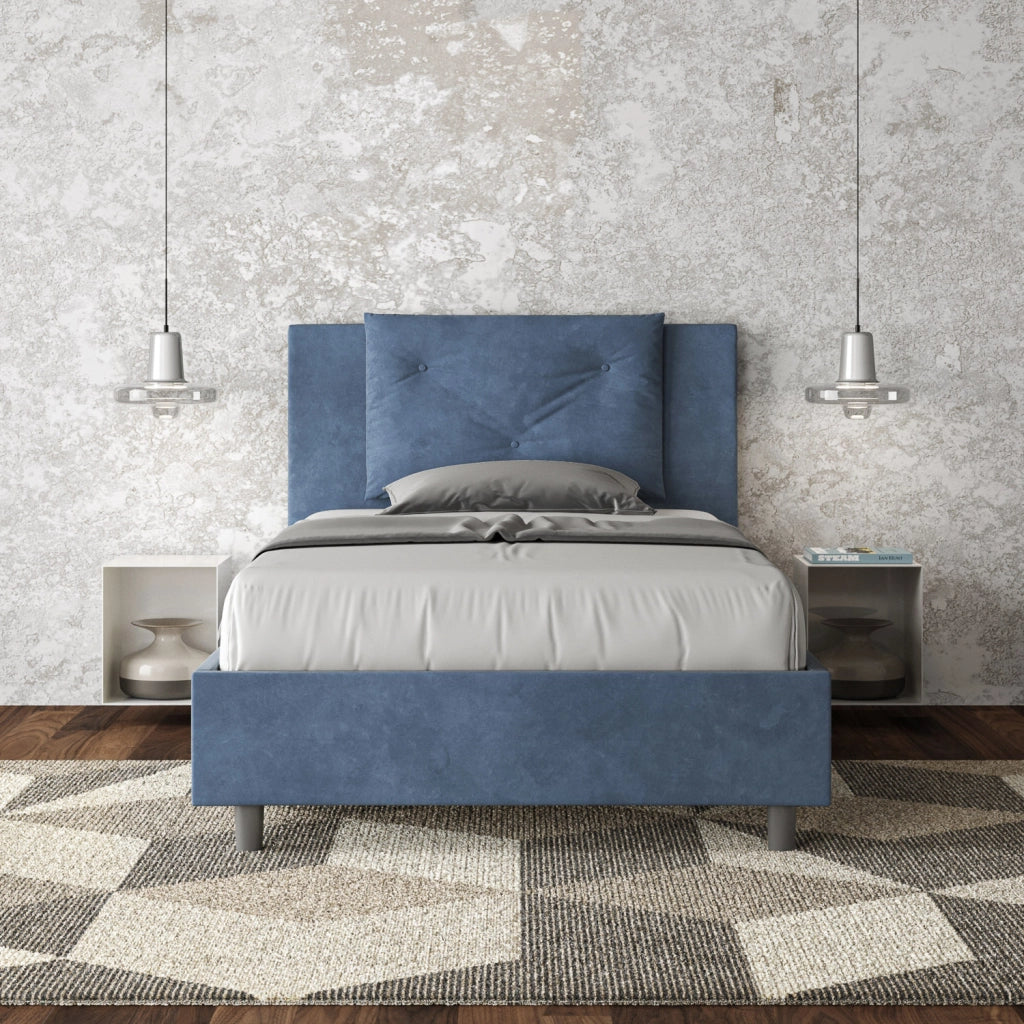 BS COM Letto singolo con rete imbottito 100x200 microfibra blu