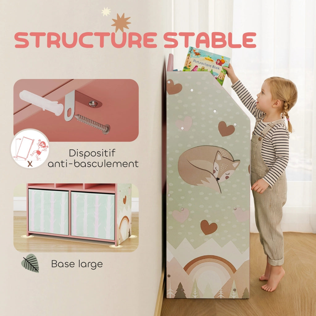 Libreria per bambini con 2 cassetti in tessuto ¨C Minimal ¨C MDF, rosa