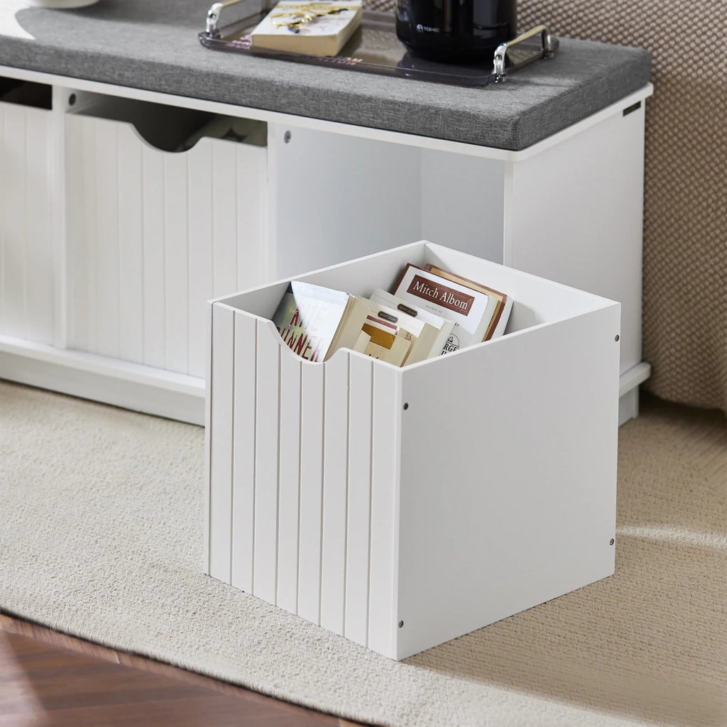 Scarpiera da ingresso, panchina con cuscino e cestini,bianco, FSR30-W,IT