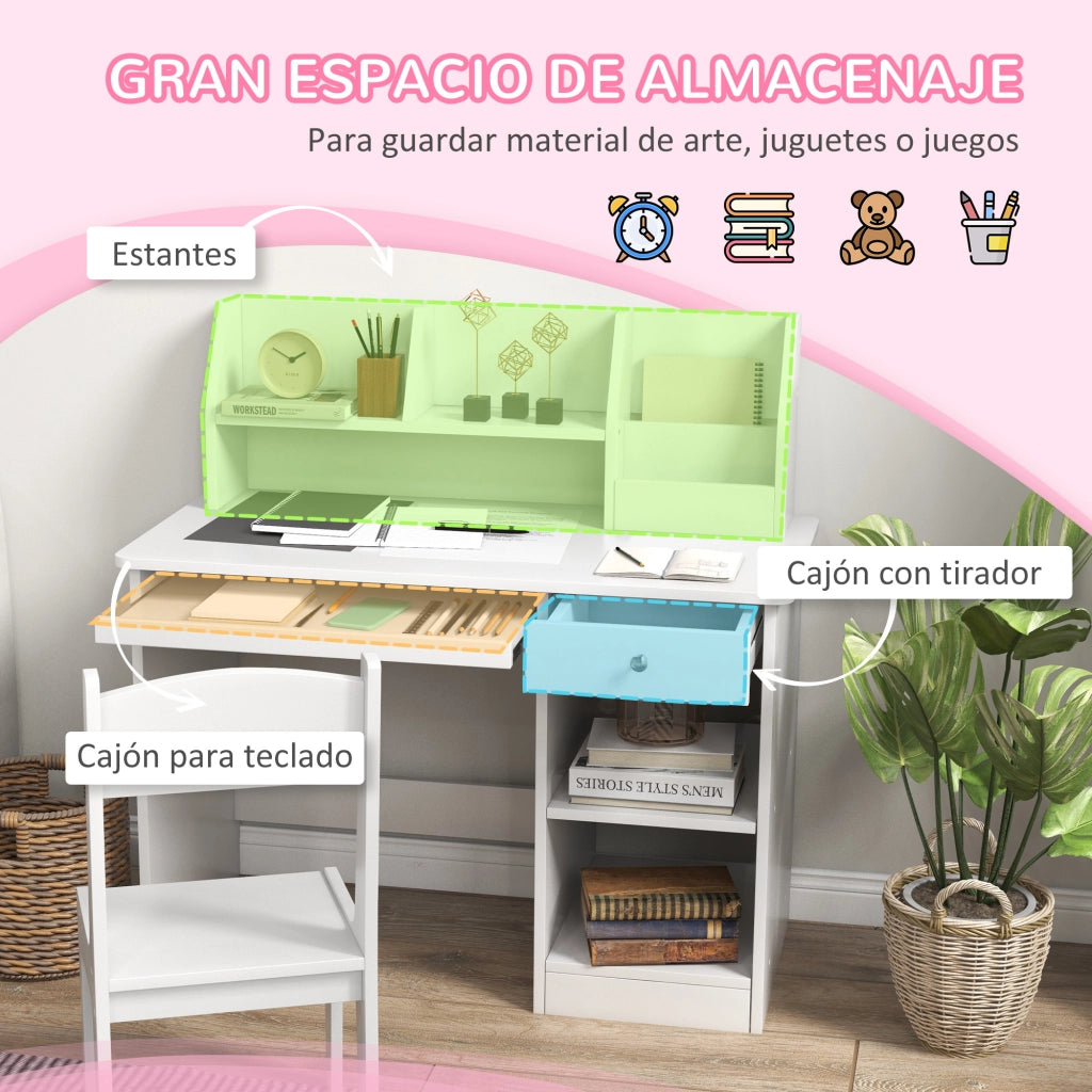 Scrivania per Bambini con Sedia e Cassetti ¨C Minimal ¨C 90x45x90 cm Bianca