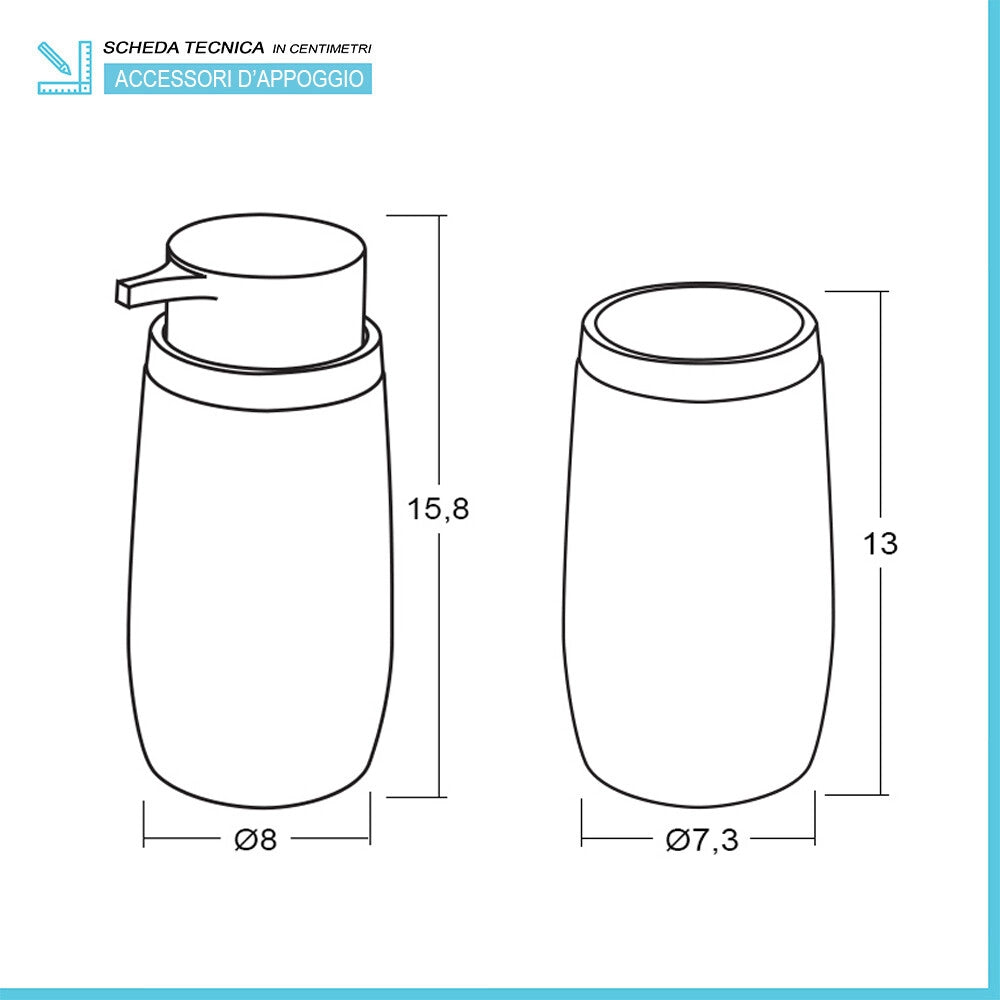 Set accessori bagno in plastica bianca con dispenser sapone e due portaspazzolini Blob