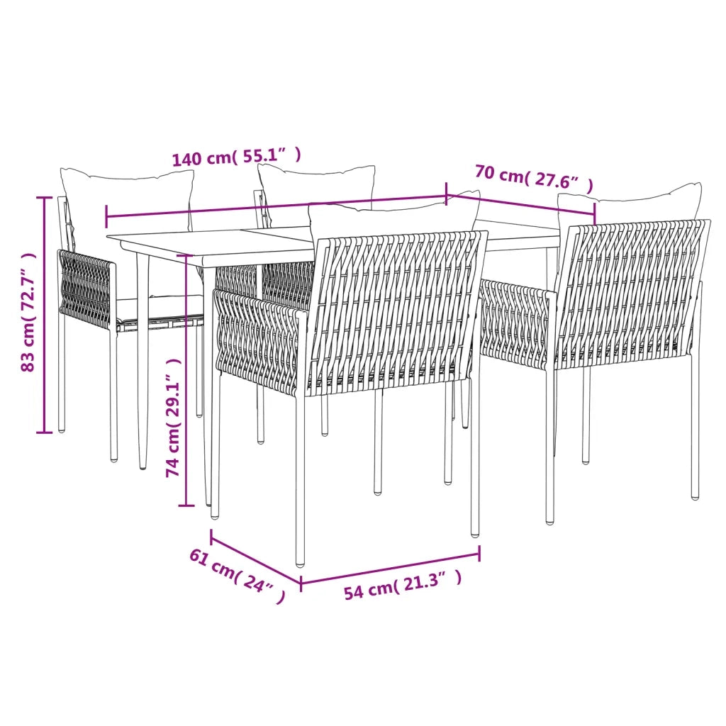 Set Pranzo da Giardino 5pz con Cuscini in Polyrattan e Acciaio 3187053