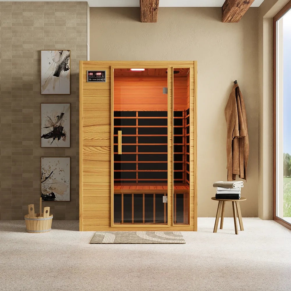 Sauna ad infrarossi 97x120 cm H188 in legno Hemlock con radio integrata | Oulu