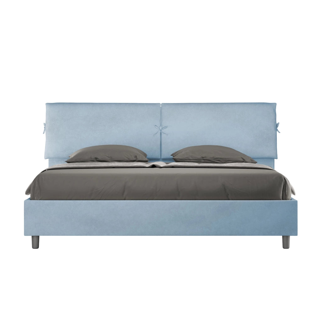 BS COM Letto matrimoniale king size contenitore imbottito 200x210 microfibra azzurro