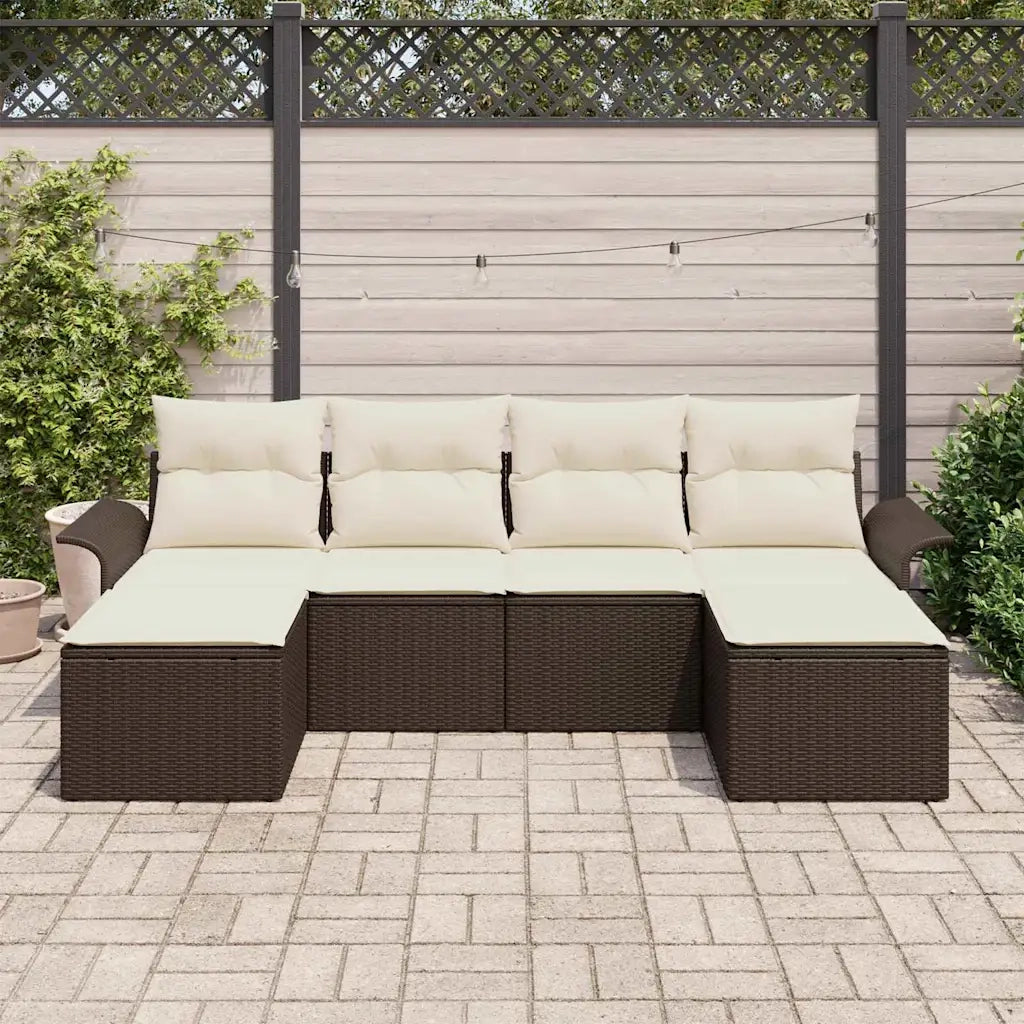 Set Divano da Giardino con cuscino 6 pcs Marrone Poly Rattan