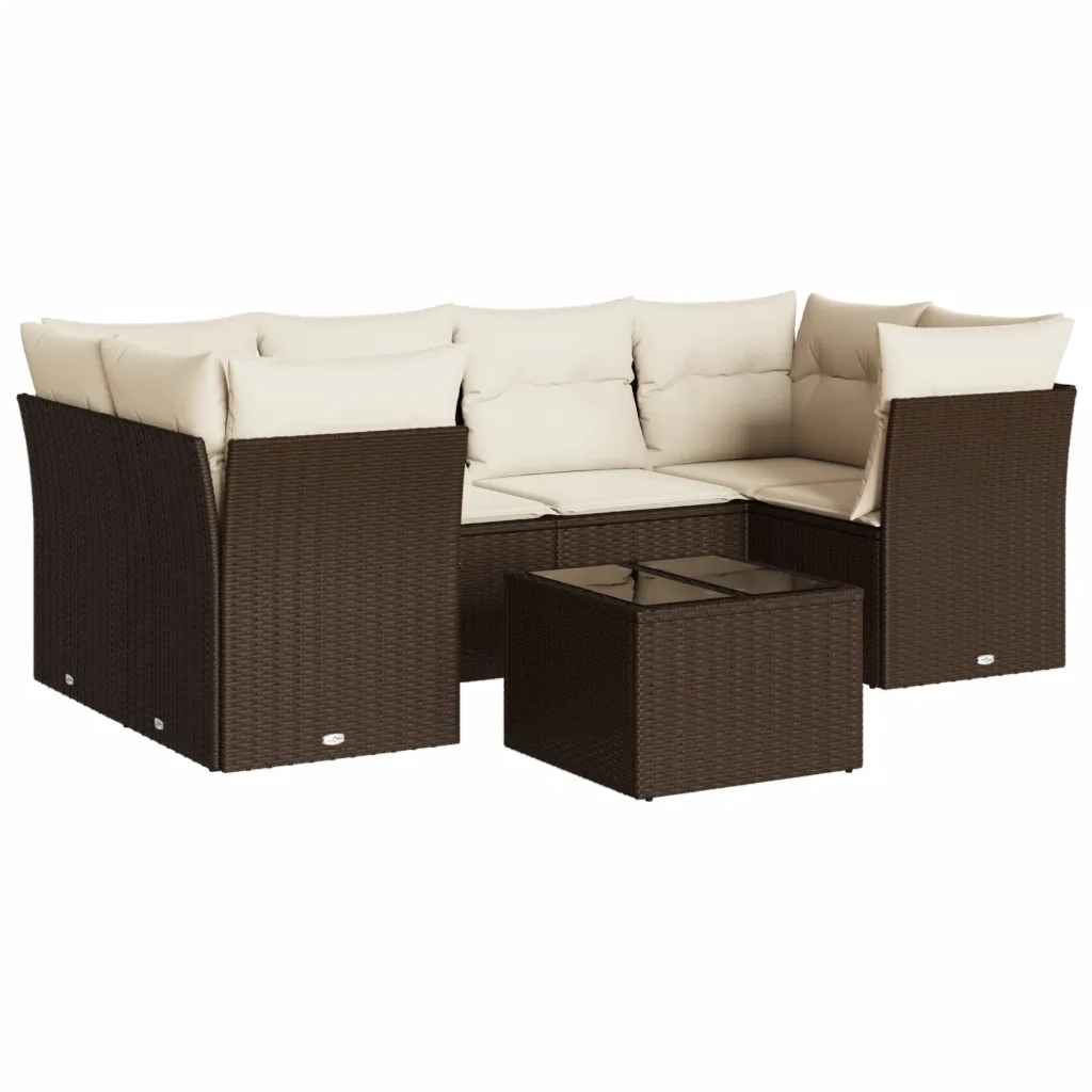 Set Divani da Giardino 7 pz con Cuscini Marrone in Polyrattan 3217273