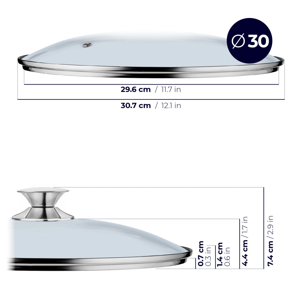 Coperchio in vetro KADAX da 30 cm, universale, resistente al calore, per pentole e padelle.