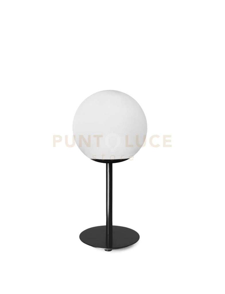 JUGEN BLACK LAMPADA DA TAVOLO VETRO BIANCO MONTATURA NERA ATTACCO E27 CON DIMMER