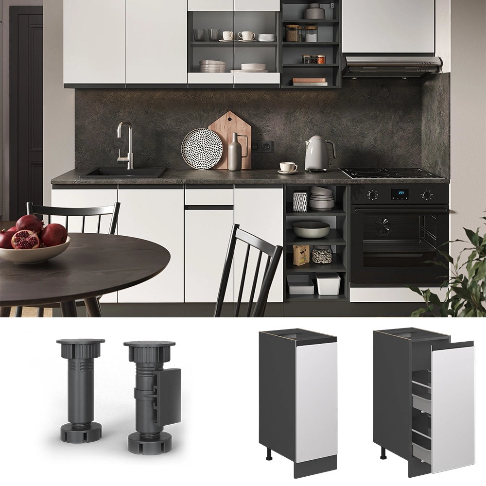 Armadio cucina dispensa alto R-Line Bianco/Antracite 30 cm Forma a J, senza piano di lavoro Vicco
