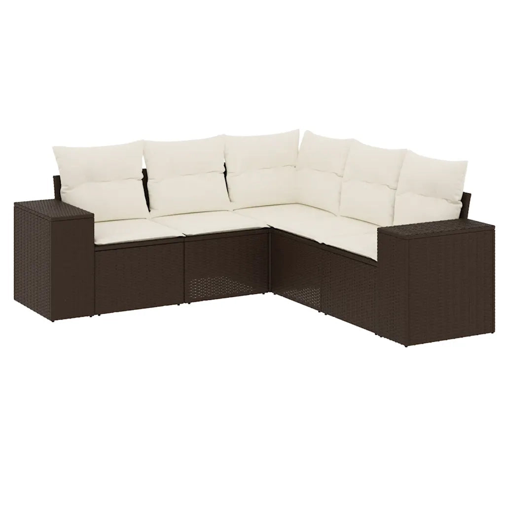Set Divano da Giardino 5 pz con Cuscini Marrone in Polyrattan 3222552