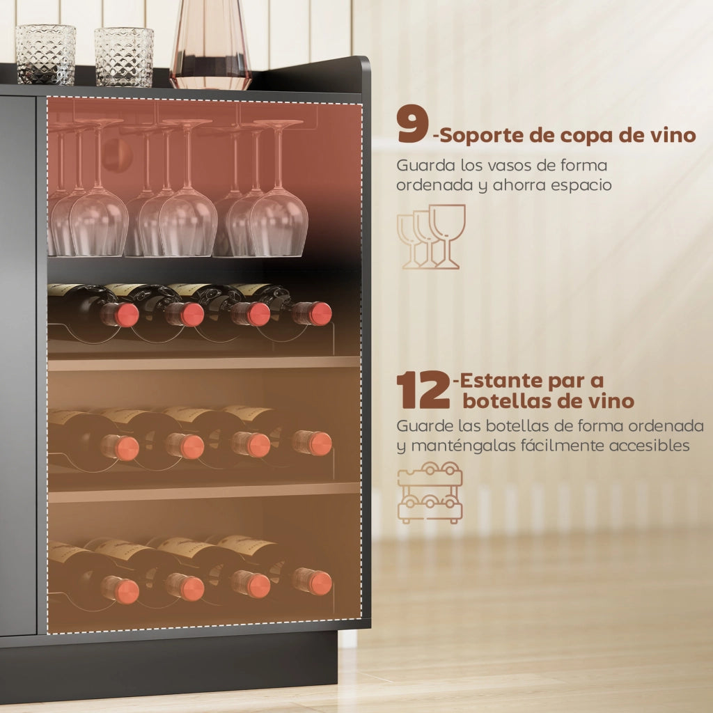 Buffet Armadio con Bottigliere e Luci LED RGB ¨C zephmum ¨C Nero