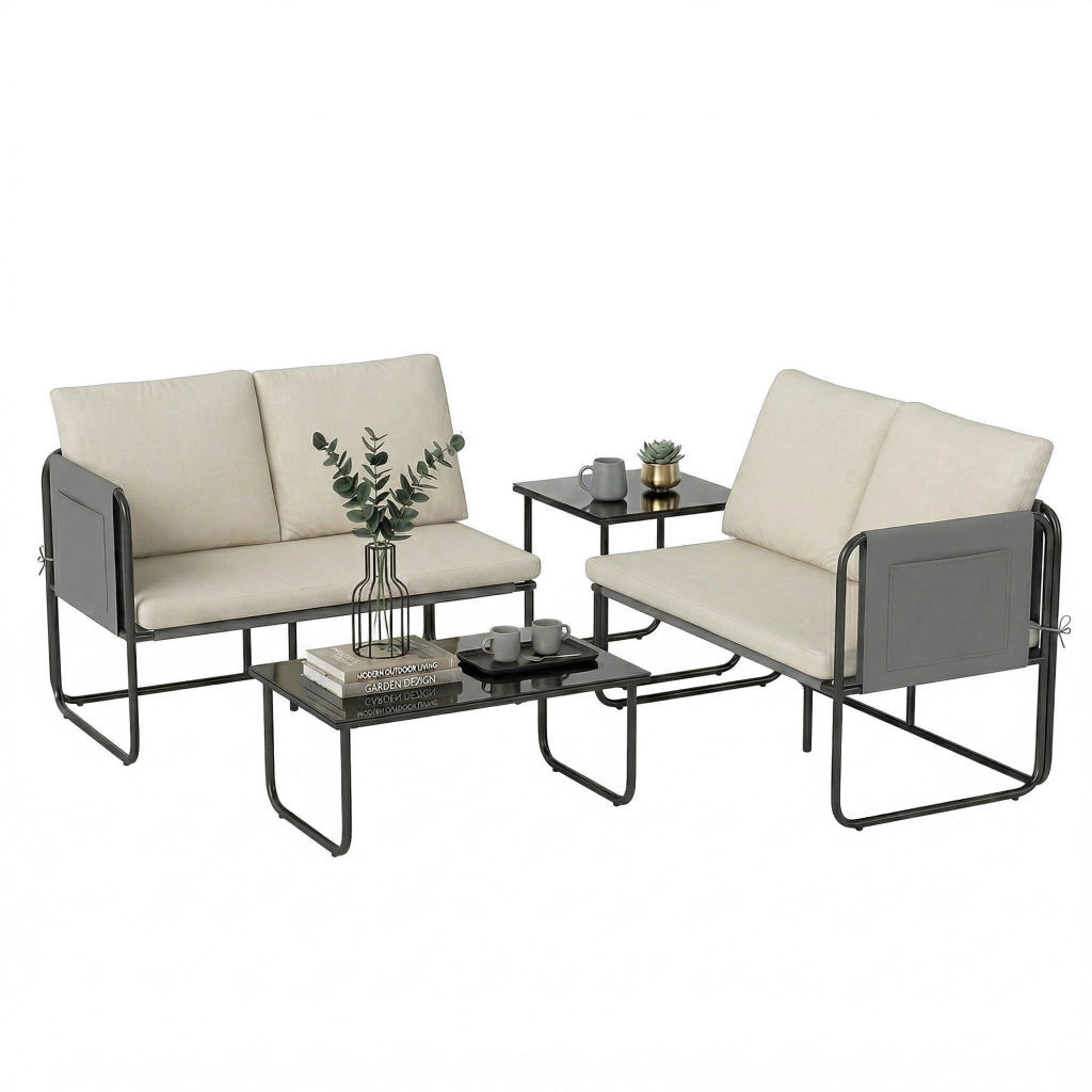Set Giardino 4 Pezzi con 2 Divani 2 Posti e 2 Tavolini ¨C Minimal ¨C Tessuto Caqui