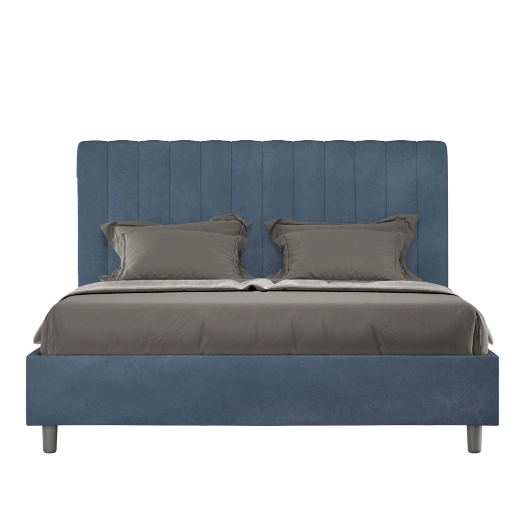 ityhome Letto matrimoniale king size con rete imbottito 170x190 microfibra blu Agueda