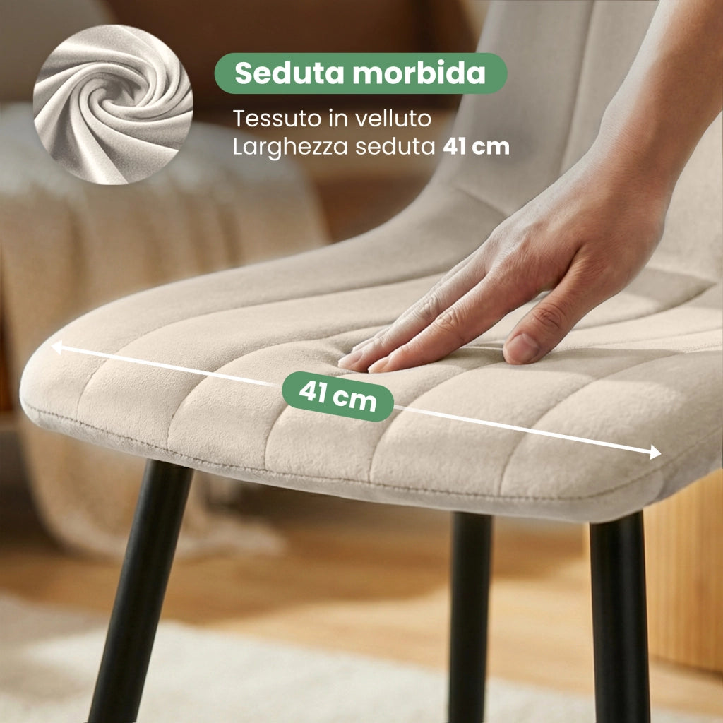 Sedia in velluto trapuntata LIVO Beige gambe nere
