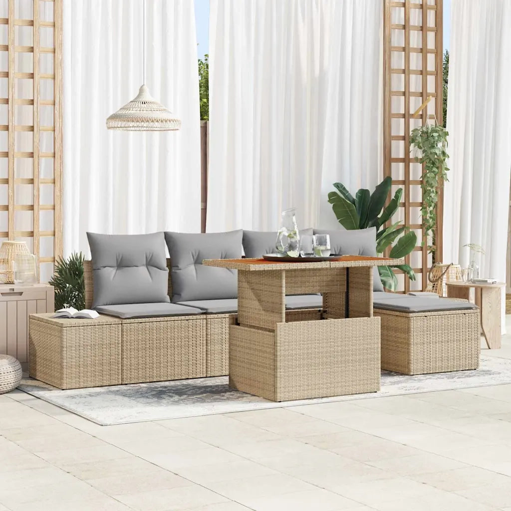 Set da Pranzo per Giardino con cuscino 6 pcs Beige e grigio
