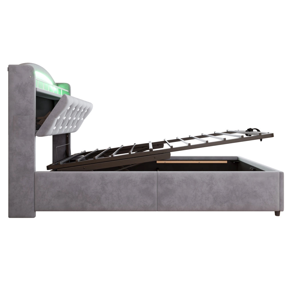 Letto imbottito per bambini 90x200 con contenitore, LED e USB