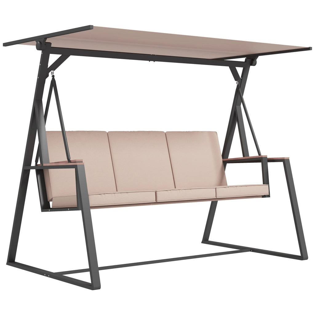 Panca basculante Hollywood a 3 posti con cuscini e tetto regolabile fino a 300 kg di kaki 205x130x175 cm per giardino e terrazza