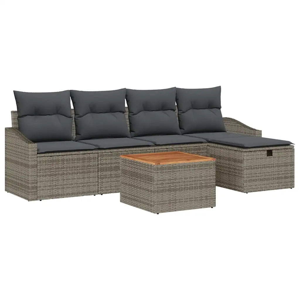 Set Divano da Giardino con cuscino 6 pcs Grigio polyrattan