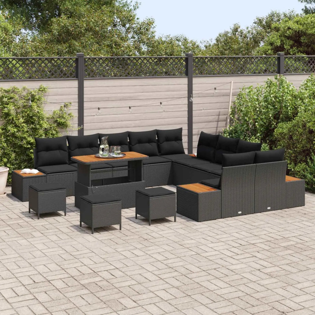 Set Divano da Giardino 14 pcs Nero polyrattan