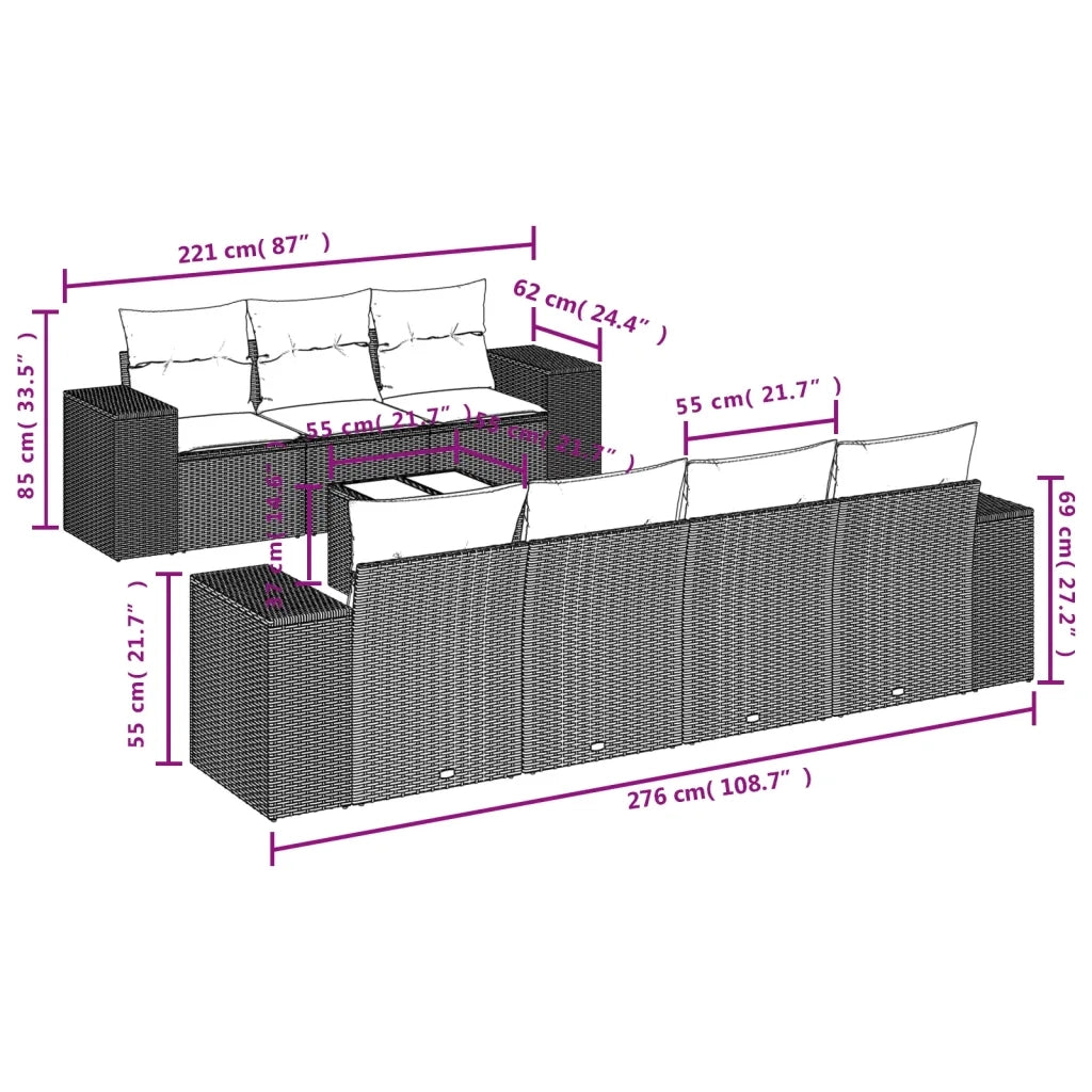 Set Divano da Giardino 8 pz con Cuscini Grigio in Polyrattan 3222329