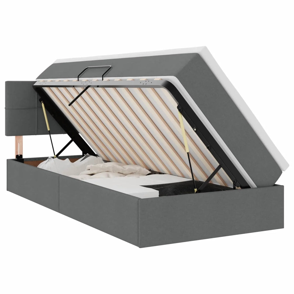 Letto con contenitore e LED Grigio scuro 90 x 200 cm Tessuto
