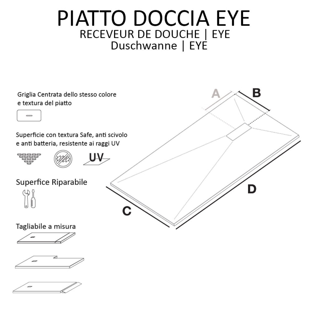 Piatto doccia in marmoresina grigio scuro effetto pietra cemento maka, misura 100x120