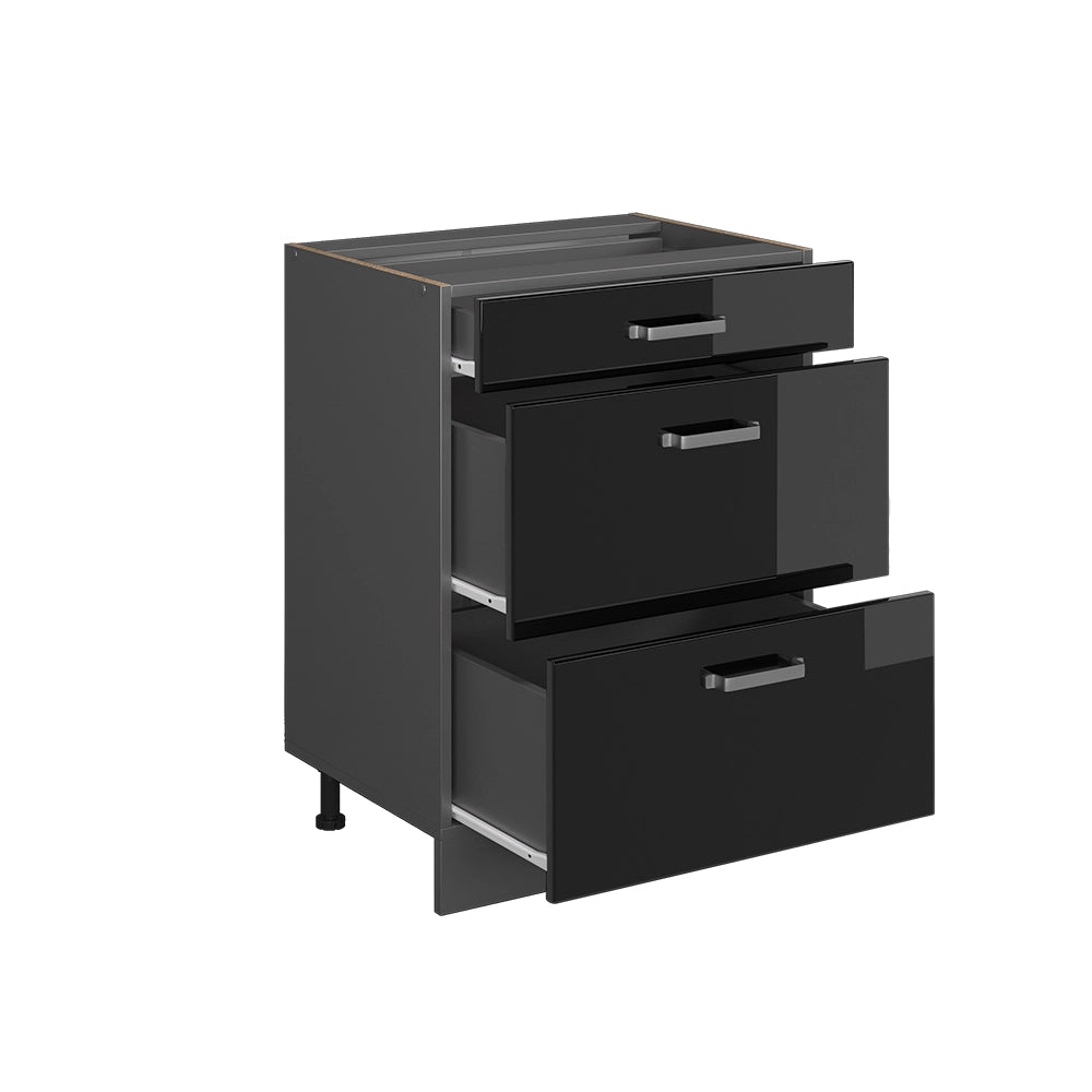 Mobiletto base per cucina R-Line Nero lucido/Antracite 60 cm PL Marmo Vicco