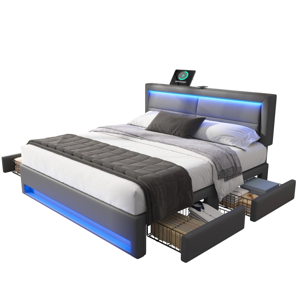 letto imbottito pu grigio 140 x 200 cm
