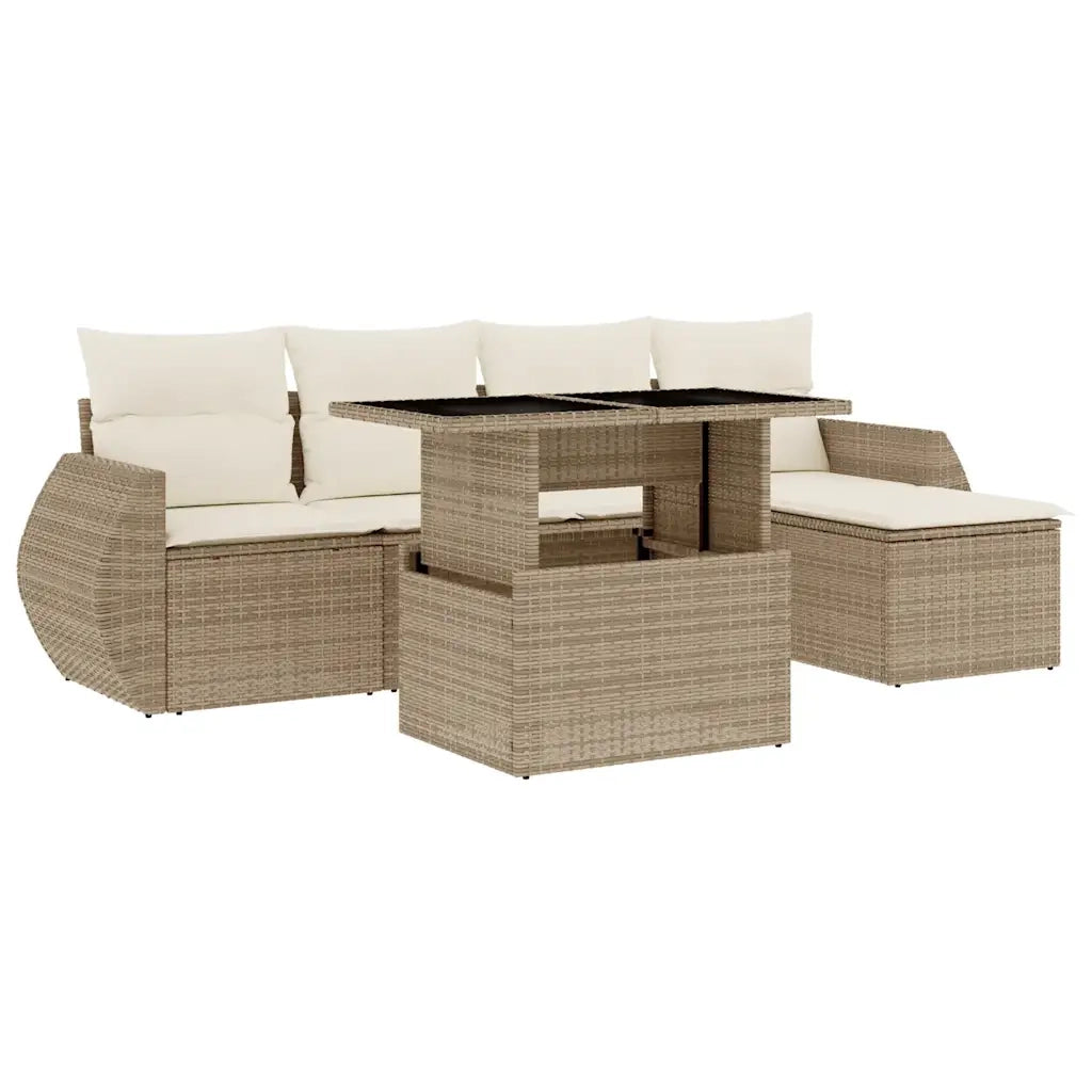 Set Divano da Giardino 6 pz con Cuscini Beige in Polyrattan 3268498