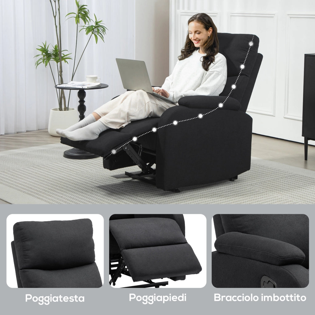 Poltrona Reclinabile con Poggiapiedi Imbottita in Tessuto ¨C Minimal ¨C Nero