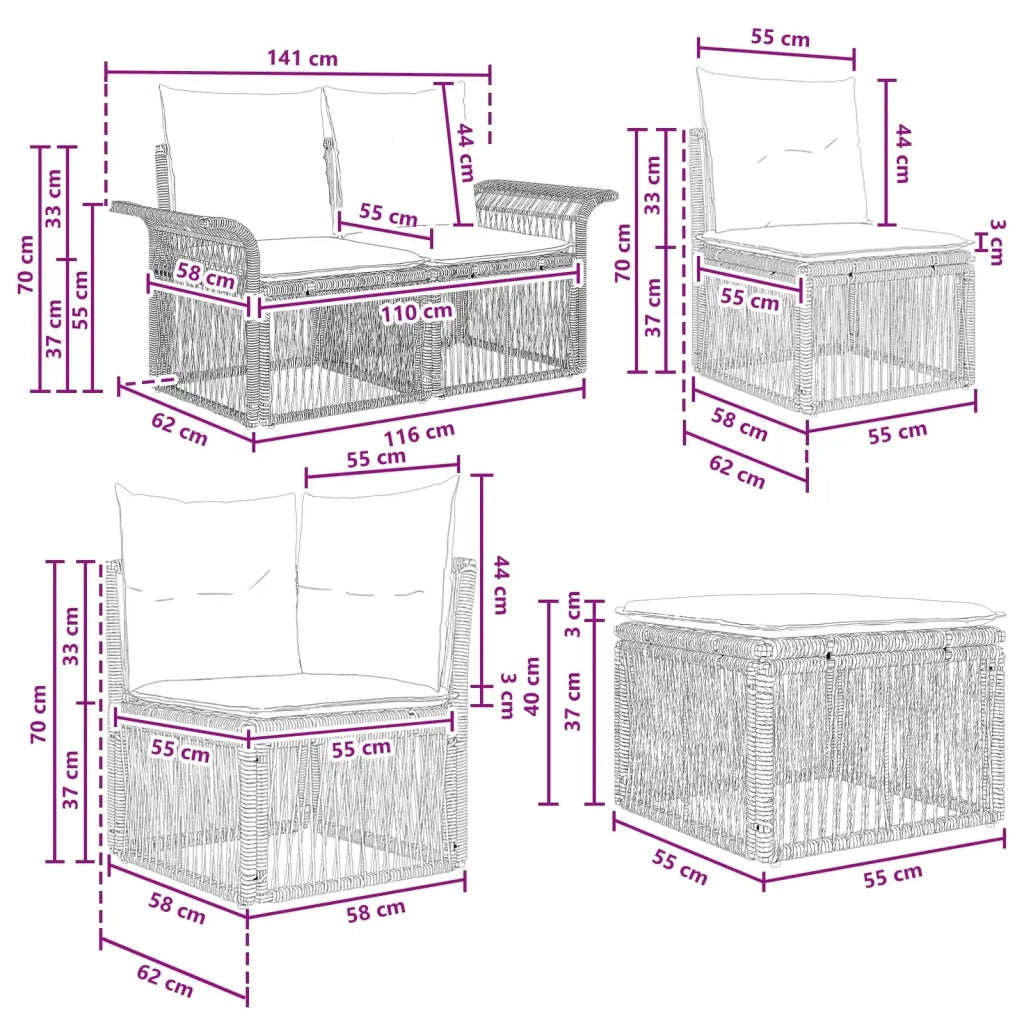 Set Divano da Giardino 7 pz Nero polyrattan 3434902