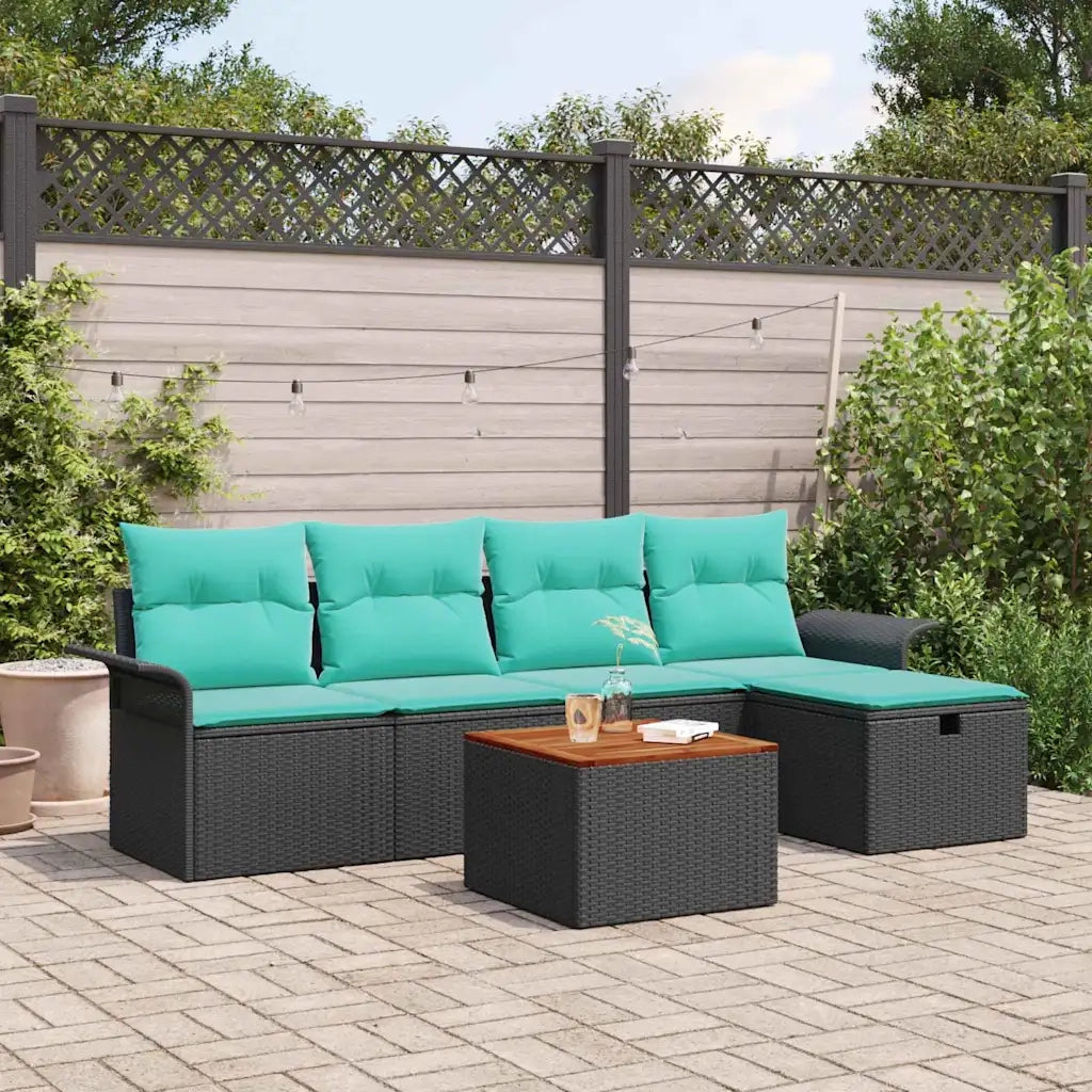 Set Divano da Giardino con cuscino 6 pcs Nero Poly Rattan 3360784