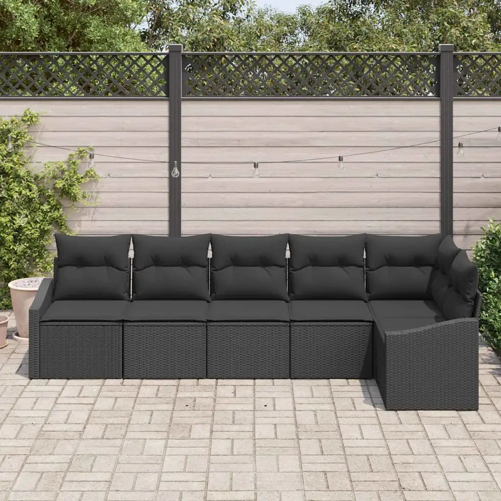 Set di divani con cuscino 6 pcs Nero polyrattan