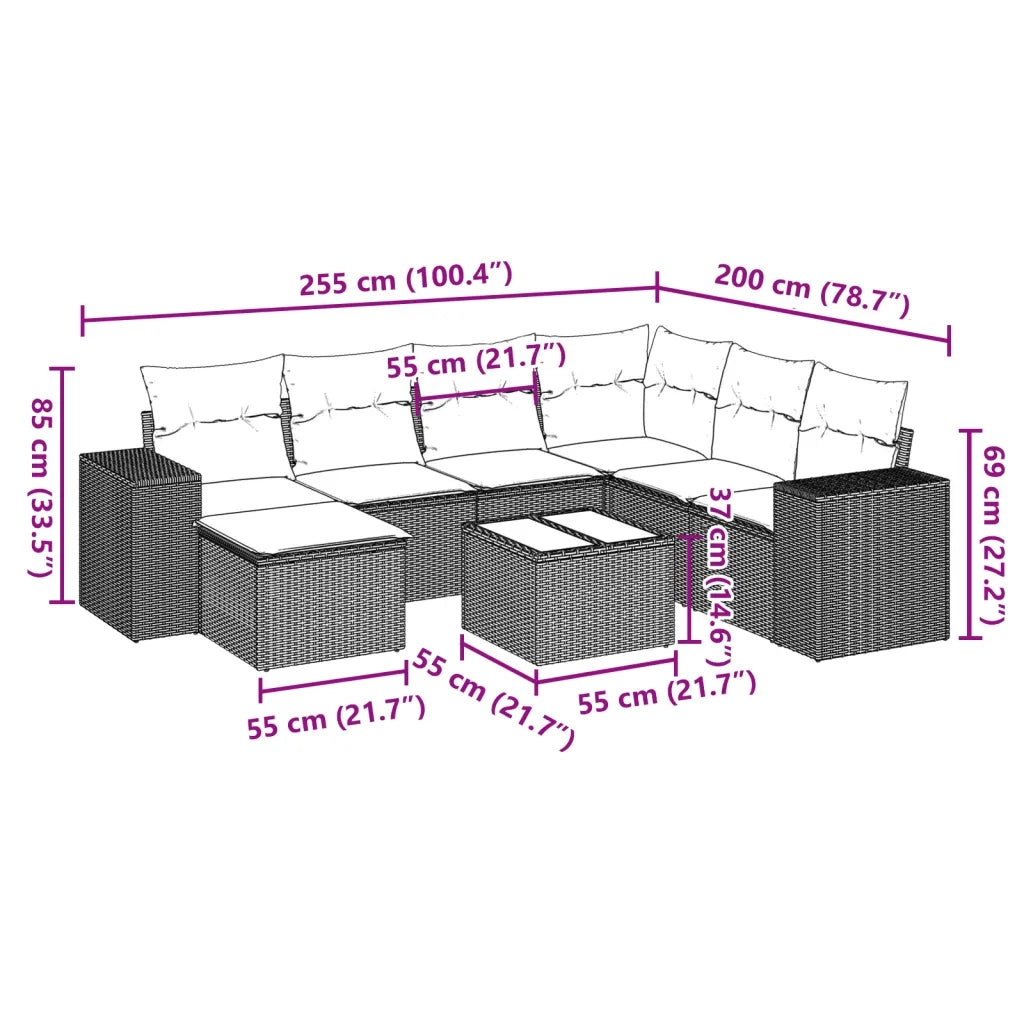 Set Divano da Giardino 8 pz con Cuscini Beige in Polyrattan 3255246