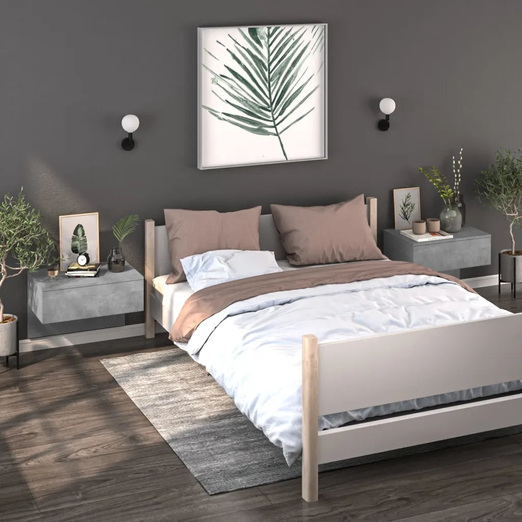 Comodino | Armadio da Notte | Mobiletto da notte a Muro Grigio Cemento