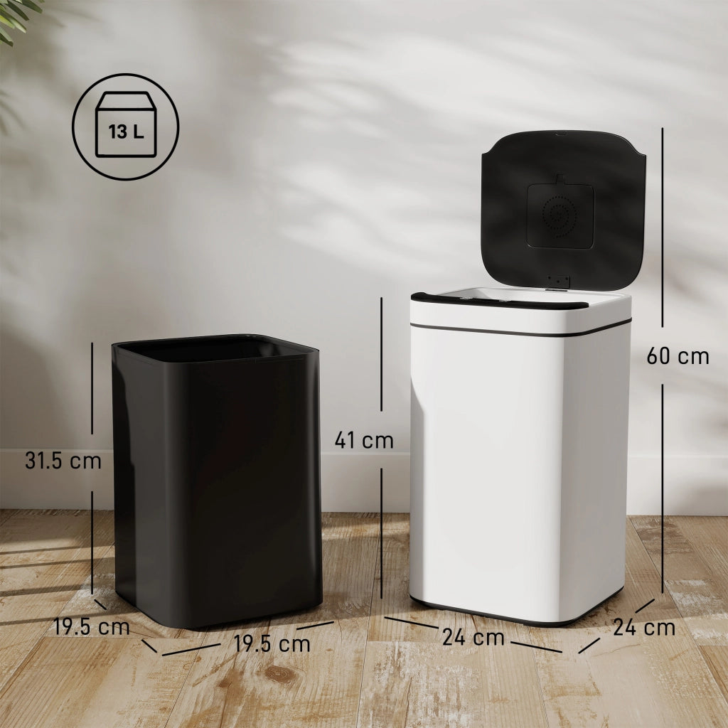 Bidone per Immondizia con Sensore ¨C Minimal ¨C Bianco e Nero 24x24x41 cm