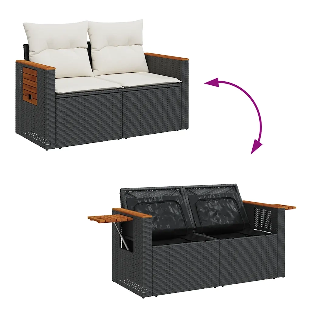 Set Divani da Giardino con Cuscini 8 pz Nero Polyrattan Acacia 3327570