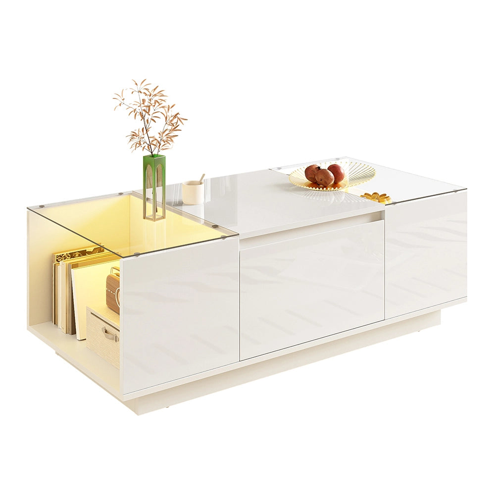 Tavolino-Xylo-105cm vetro LED 2 cassetti spazio archiviazione