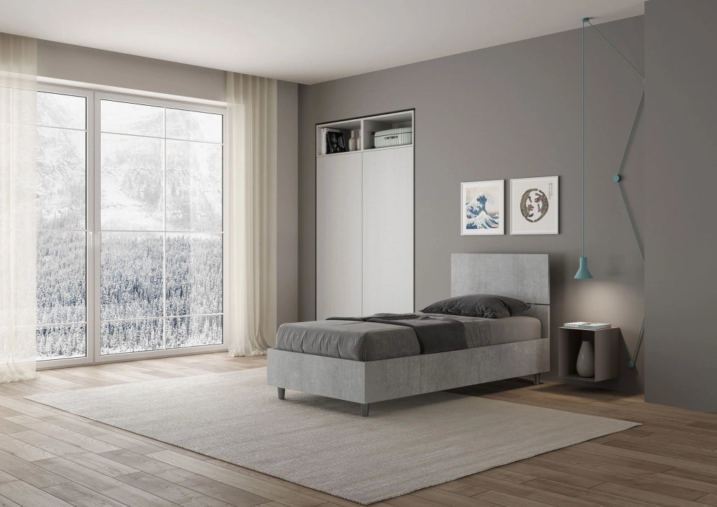 BS COM Letto singolo contenitore 80x190 testata dritta cemento